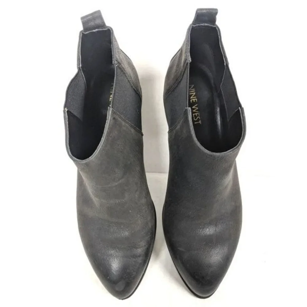 Nine West Ankle Boots Womens 6‎ Leather Slip On Pointed Toe Black Nwnolynn